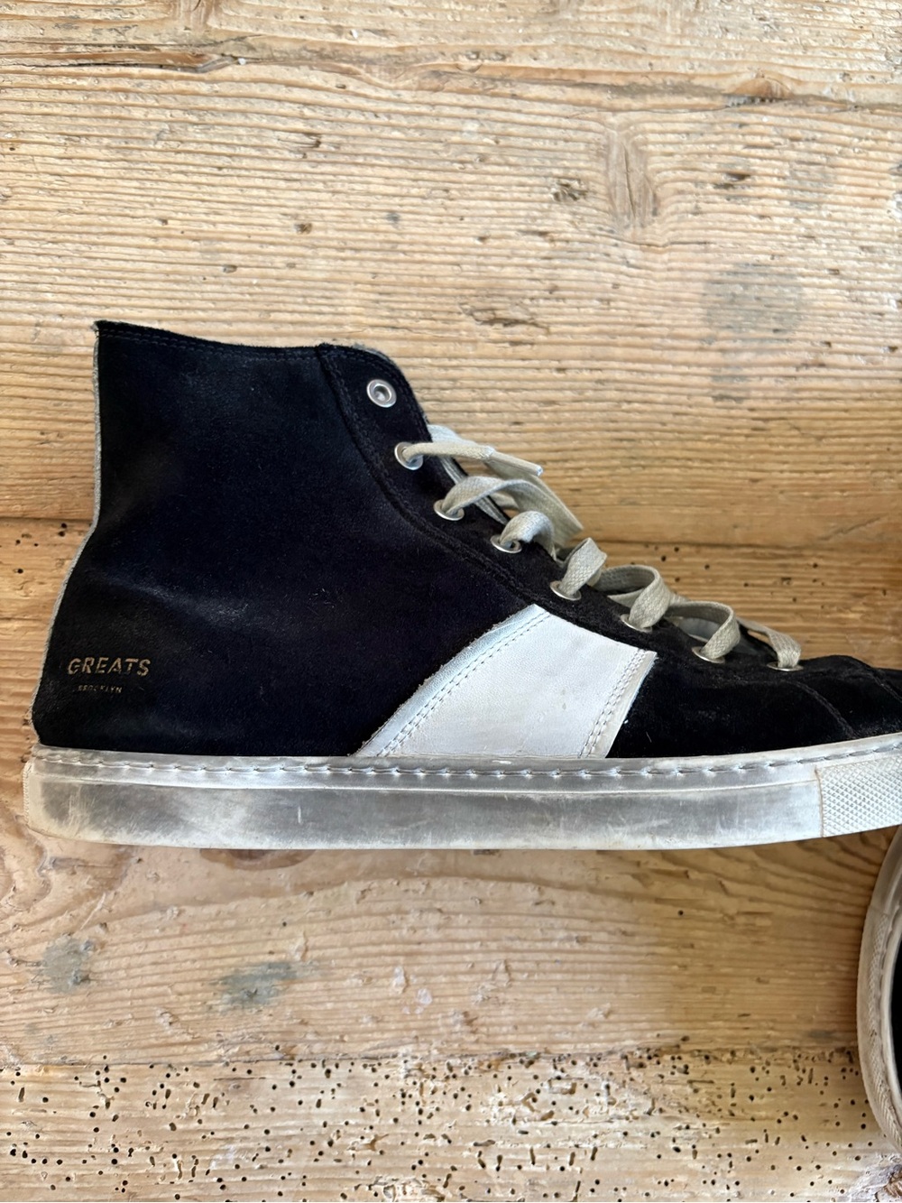 Greats Black Suede High-Top Sneaker with White Side Panel